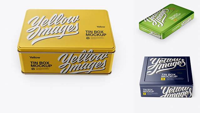 1136+ Metallic Tin Box PSD Mockup High Angle Shot Creative High-Resolution PSD Freebie