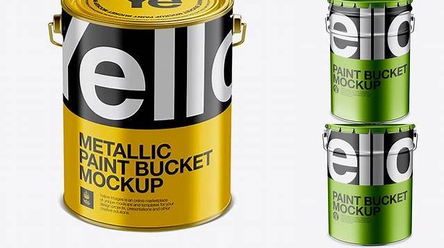 1142+ 5L Metallic Paint Bucket PSD Mockup Front View High-Angle Shot Easy-to-Edit PSD