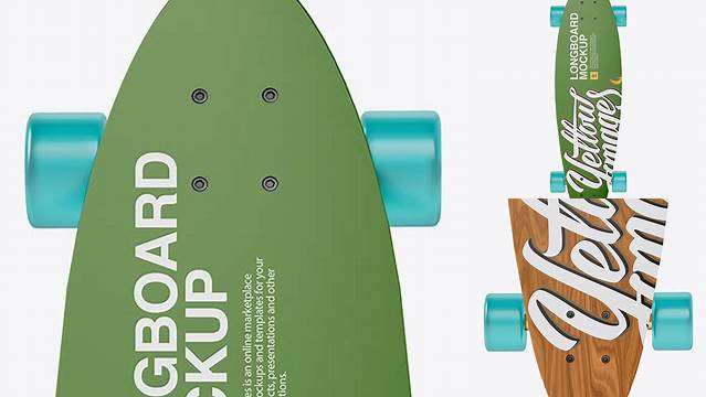 1151+ Longboard PSD Mockup with Transparent Wheels Front View Editable Mockup PSD