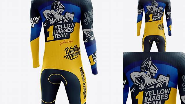 1155+ Men’s Cycling Speedsuit LS PSD Mockup Back Half Side View Advanced Photoshop Template