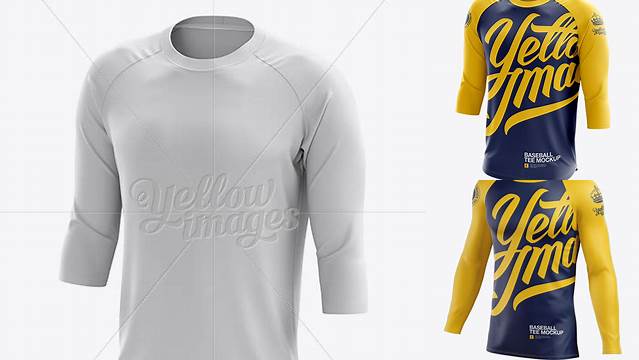 1165+ Men's Baseball Tee with 3/4 Sleeves PSD Mockup Halfside View Editable Photoshop File