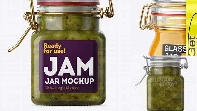 1166+ 100ml Glass Kiwi Jam Jar with Clamp Lid PSD Mockup Versatile PSD Mockup File