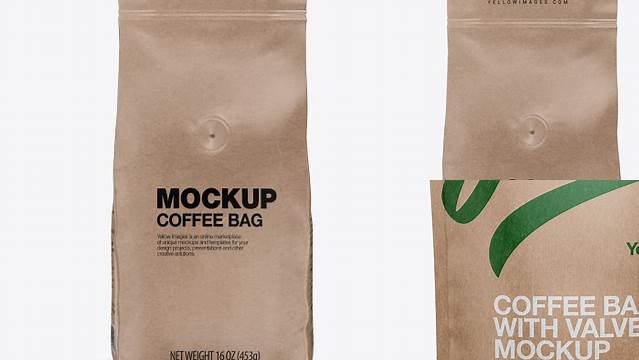 1169+ Kraft Coffee Bag with Valve PSD Mockup Front View Layered Photoshop Template