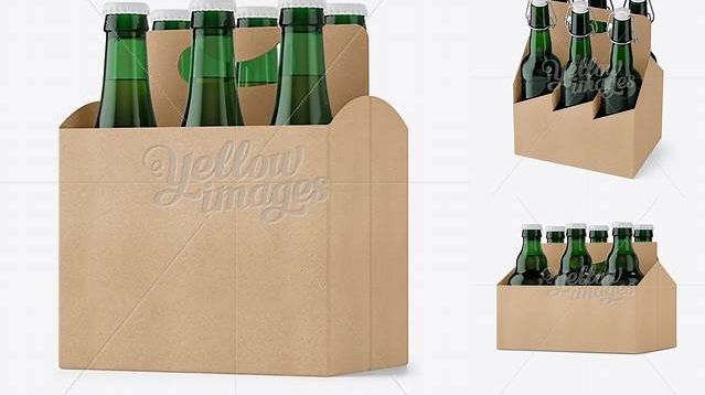 1170+ Kraft 6 Pack Green Bottle Carrier PSD Mockup Halfside View Download Professional PSD