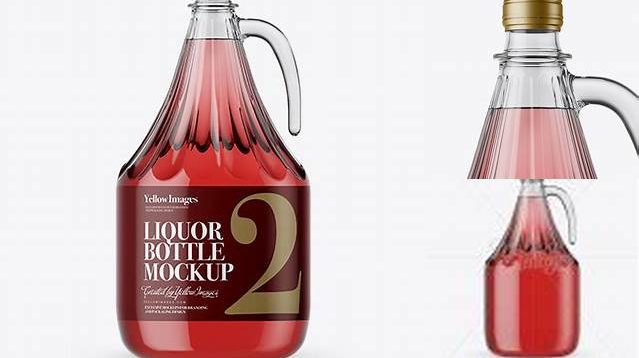 1173+ 3L Clear Glass Pink Liquor Bottle With Handle PSD Mockup Exclusive Free Photoshop Mockup