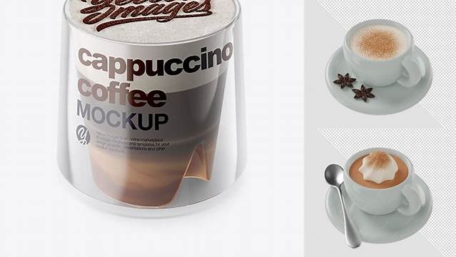 1175+ Cappuccino Coffee Cup with Cinnamon PSD Mockup High-Angle Shot & Top View Easy-to-Edit PSD