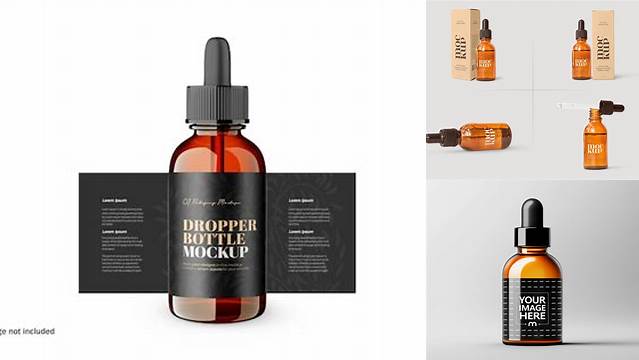 1176+ Amber Glass Cosmetic Bottle with Dropper PSD Mockup High-Resolution Editable PSD