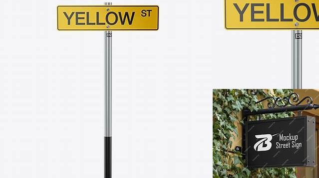 1176+ Glossy Street Sign PSD Mockup Front View Smart Layer Mockup Free