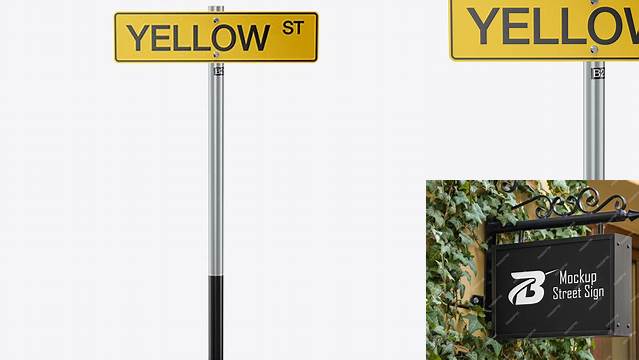 1176+ Glossy Street Sign PSD Mockup Front View Smart Layer Mockup Free