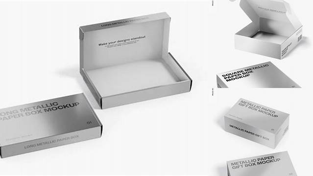 1181+ Two Metallic Paper Boxes PSD Mockup Unique High-Resolution Photoshop Mockup