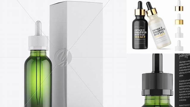 1184+ Green Glass Dropper Bottle with Glossy Paper Box PSD Mockup Custom Mockup Graphic Design