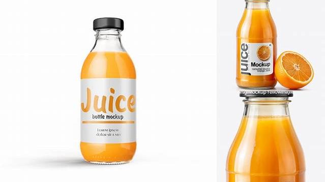 1185+ 330ml Clear Glass Orange Juice Bottle PSD Mockup High-End Photoshop Mockup