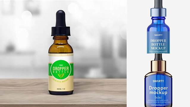 1188+ Blue Glass Dropper Bottle PSD Mockup Smart Object PSD Template