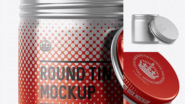 1195+ 50ml Open Metallic Round Tin Box PSD Mockup Front View Free Downloadable PSD