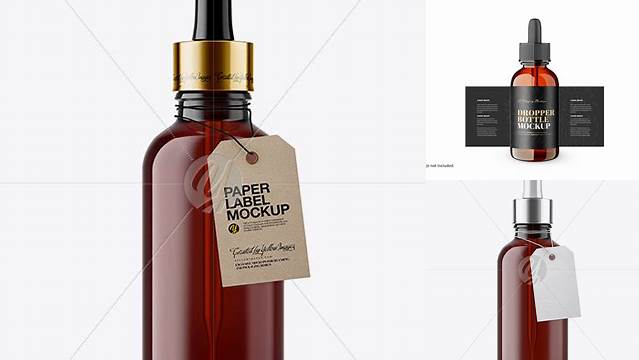 1199+ 50ml Dark Amder Glass Dropper Bottle with Kraft Label PSD Mockup Elegant and Stylish Mockup