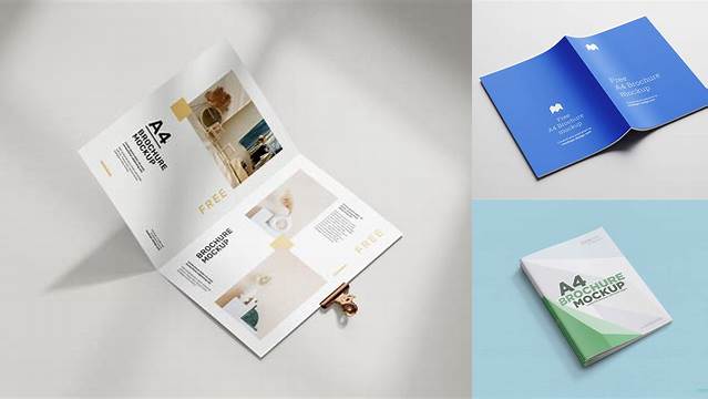 1205+ A4 Brochure PSD Mockup Half Side View High Angle Shot Mockup PSD Free Download