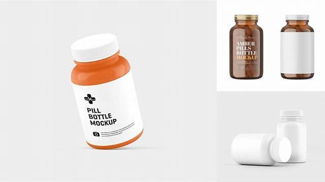 1205+ Glossy Metallic Pill Bottle PSD Mockup Smart Layer PSD