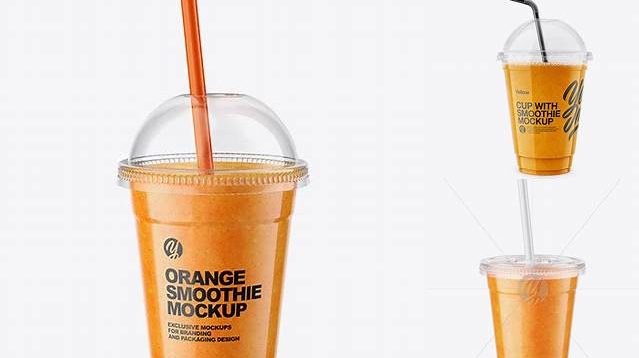 1208+ Orange Smoothie Cup with Straw PSD Mockup Professional Quality Freebie PSD File