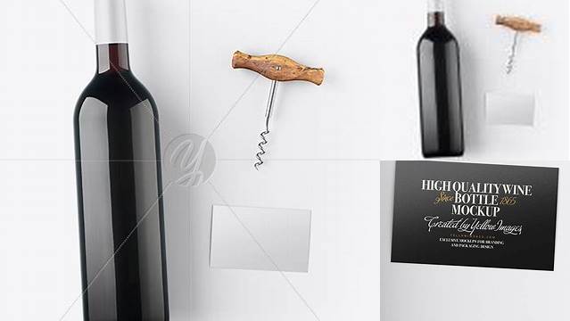 1213+ Amber Wine Bottle with Corkscrew and Card PSD Mockup Free Digital Resource for Designers