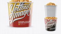 1213+ Large Glossy Caramel Popcorn Bucket PSD Mockup Front View Versatile PSD Mockup File