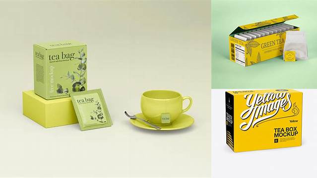 1213+ Tea Box with Sachets PSD Mockup Half Side View Elegant and Stylish Free PSD