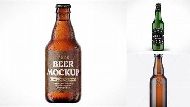 1214+ 375ml Amber Glass Beer Bottle PSD Mockup Download Exclusive PSD Mockups