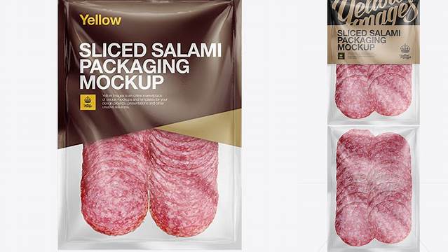 1216+ Plastic Vacuum Bag with Sliced Classic Salami PSD Mockup Versatile and Modern PSD Mockup