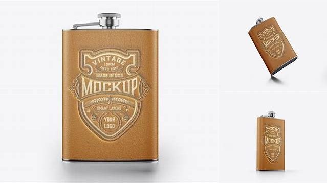 1221+ Steel Flask With Leather Wrap PSD Mockup Front View Elegant and Versatile PSD Resource