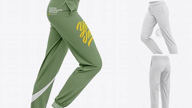 1222+ Women's Cuffed Sweatpants PSD Mockup Side View Best for Showcase