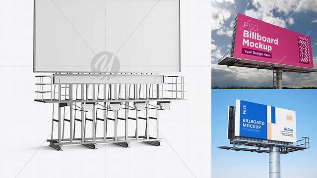 1223+ Metallic Billboard PSD Mockup Half Side View Creative Digital PSD Download