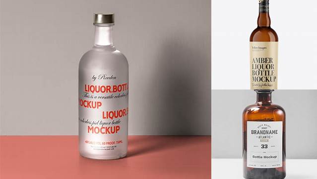 1224+ Amber Liquor Bottle PSD Mockup Front View Free PSD for Creatives