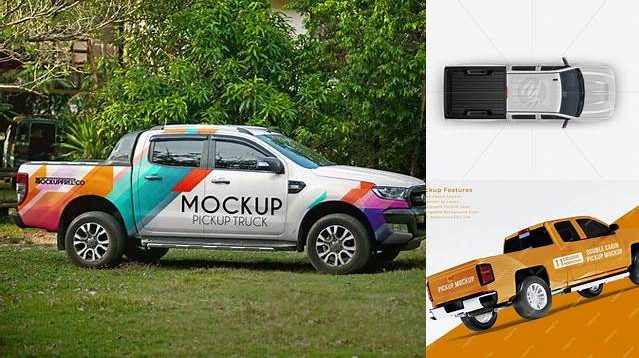 1224+ Pickup Truck PSD Mockup Top View Elegant Free Graphic Resource