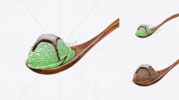 1224+ Wooden Spoon With Pistachio Ice Cream and Chocolate Syrup Free Graphic Mockup PSD