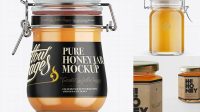 1225+ Honey Jar with Clamp Lid PSD Mockup 3/4 View Download Free Premium Design PSD