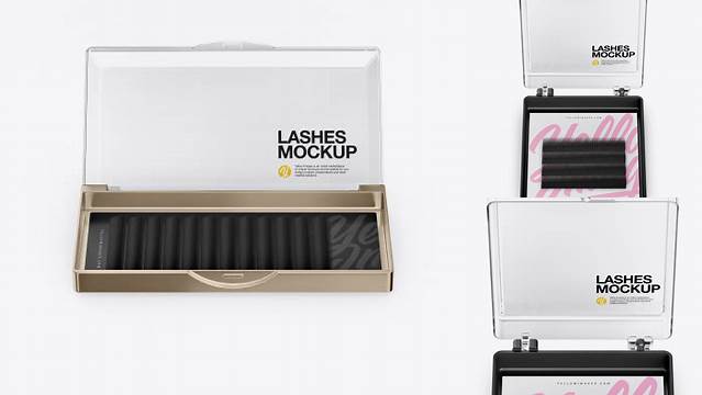 1225+ Opened Transparent Box with Lashes PSD Mockup Front View Smart Object PSD Template