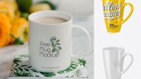 1227+ Glossy Mug PSD Mockup Half Side View High-Angle Shot Fully Editable Photoshop PSD Free Download