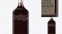 1227+ Square Amber Glass Bottle With Red Liquor PSD Mockup Elegant PSD Mockup