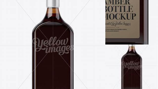 1227+ Square Amber Glass Bottle With Red Liquor PSD Mockup Elegant PSD Mockup