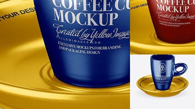 1228+ Metallic Cup and Saucer PSD Mockup High-Angle Shot Elegant and Stylish Mockup