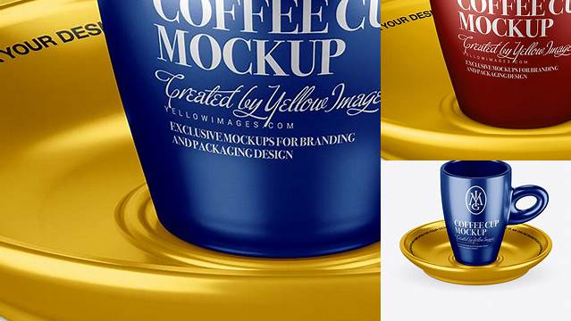 1228+ Metallic Cup and Saucer PSD Mockup High-Angle Shot Elegant and Stylish Mockup