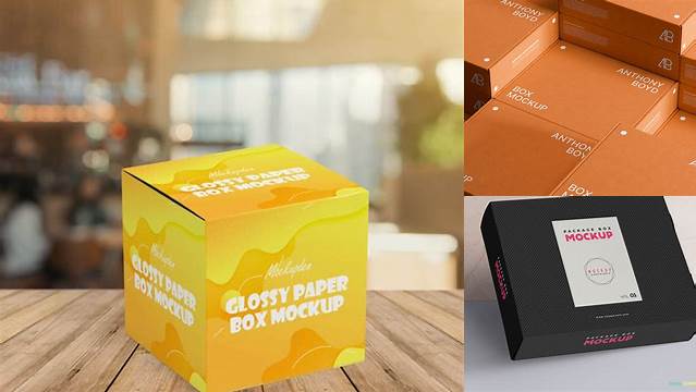 1230+ Glossy Paper Box with Label PSD Mockup Top View Stylish Free PSD