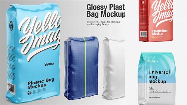 1233+ Glossy Plastic Bag Half Side View Custom Mockup Graphic Design