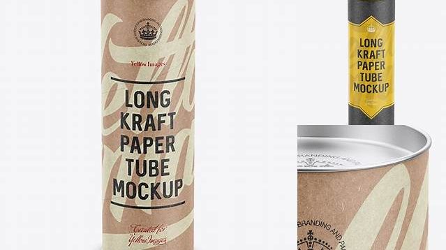 1234+ Extra Long Kraft Paper Tube with a Flat Lid and a Paper Label High-Angle View Versatile PSD Mockup File