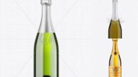 1236+ Antique Green Glass Champagne Bottle PSD Mockup Front View Advanced Editable Template Free