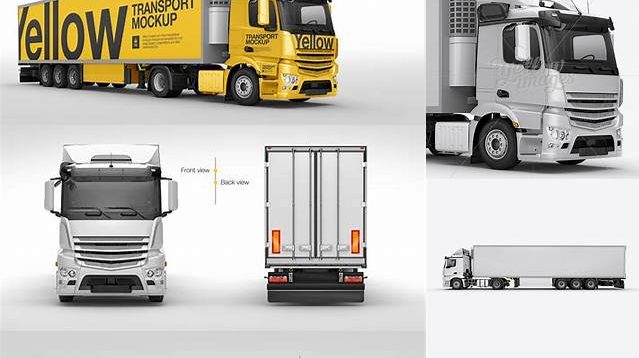 1236+ Refrigerator Truck HQ PSD Mockup Left Side View Customizable PSD Templates