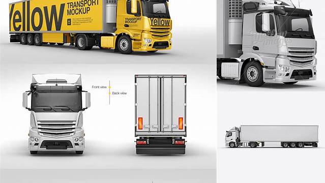 1236+ Refrigerator Truck HQ PSD Mockup Left Side View Customizable PSD Templates