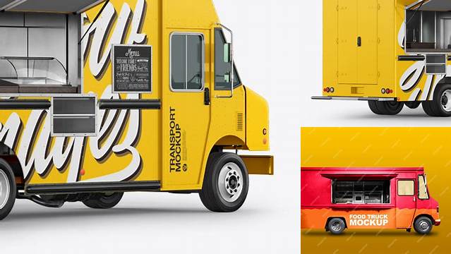 1238+ Food Truck PSD Mockup Back Half Side View Custom Mockup PSD for Free