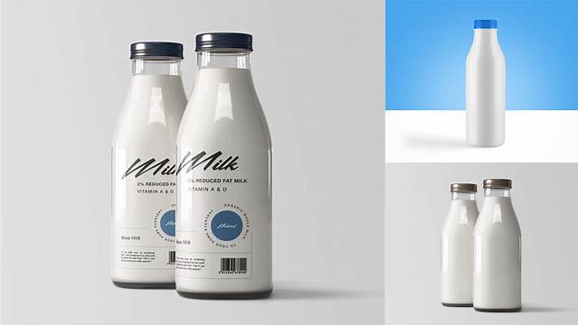 1240+ 1L Clear Glass Bottle with Milk PSD Mockup Free Creative Design