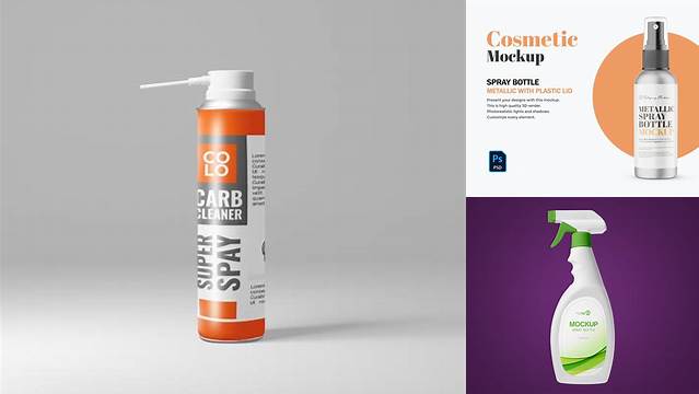 1240+ Brushed Metallic Spray Bottle PSD Mockup Fully Editable PSD Template