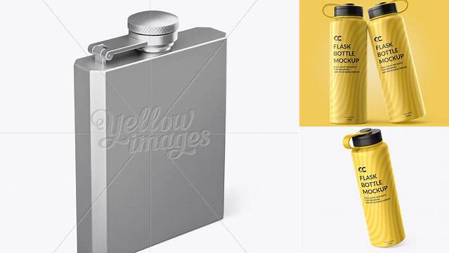 1245+ Metal Flask PSD Mockup Half Side View High-Angle Shot Free Premium Photoshop Template Download